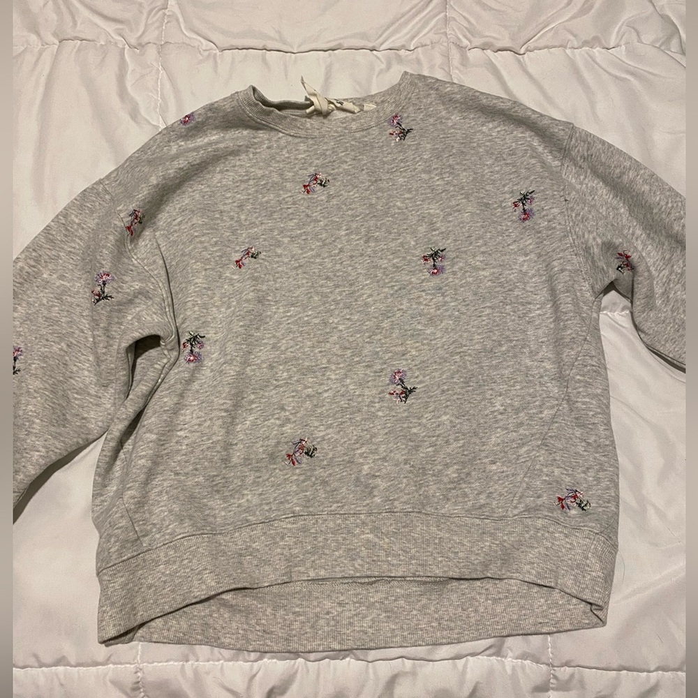 Gray Sweatshirt with Embroidered Details